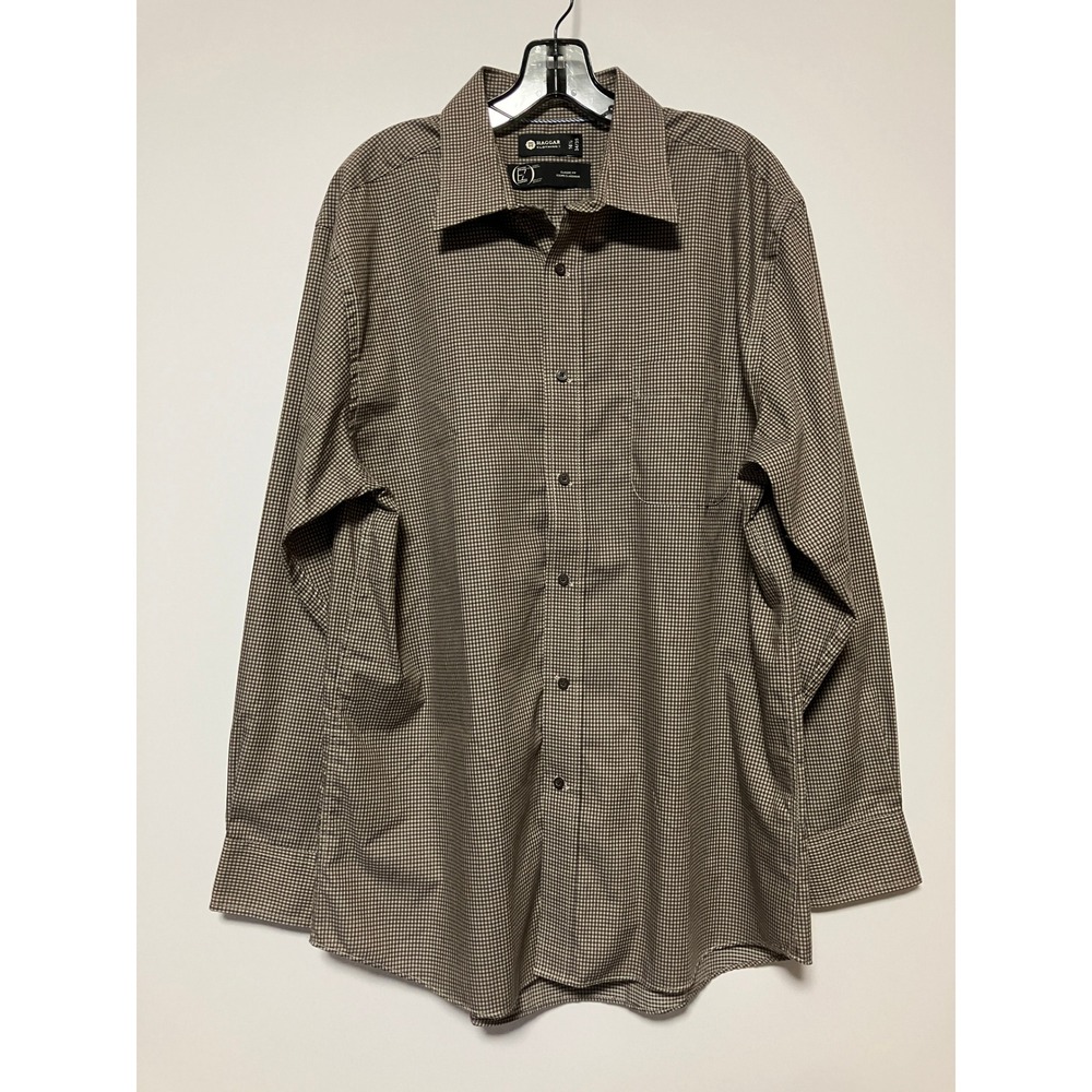 Haggar Mens Classic Fit EZ Comfort Shirt 16.5 34/35 Brown Micro Check Gingham